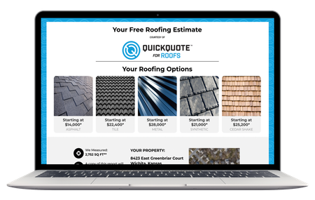 Laptop screen with roofing options from QuickQuote roofing, including cost estimates.