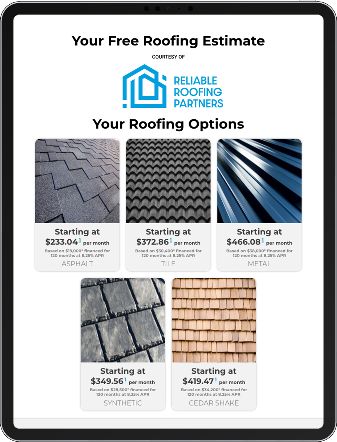 A digital tablet display showing