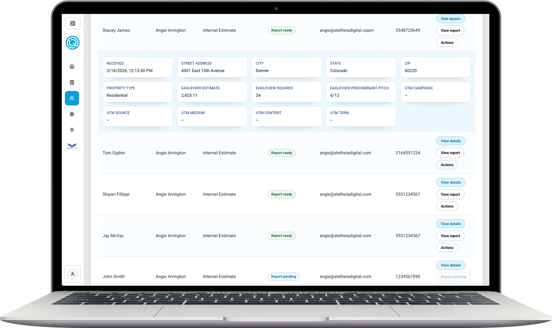 QuickQuote free roofing estimate tool interface.
