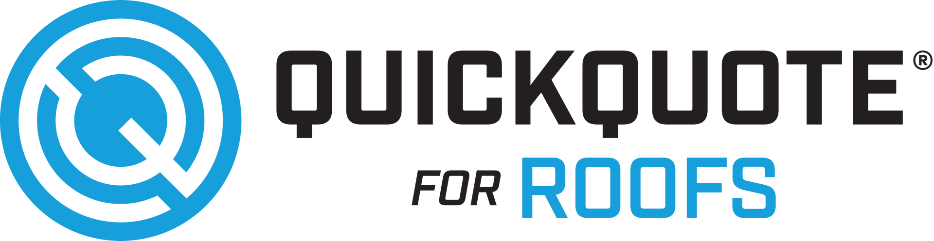 Quick Quote for Roofs logo with a blue circular design and black text.