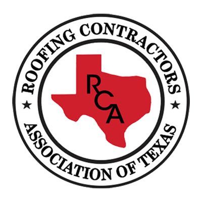 Logo of the Roofing Contractors Association of Texas, featuring a red Texas outline with