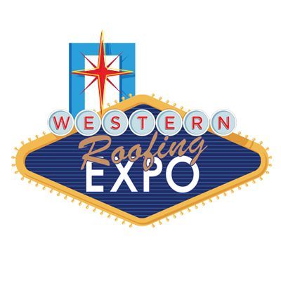 Western Roofing Expo logo: blue marquee, red starburst,