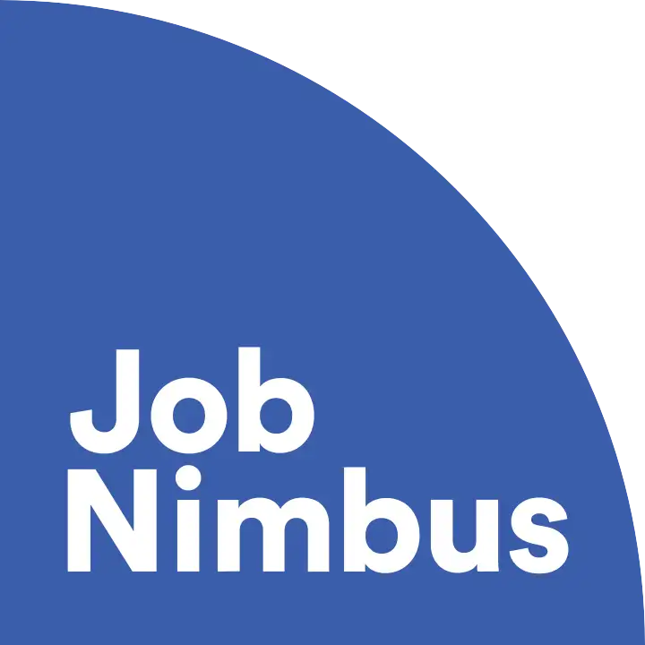 Job Nimbus logo: White text on blue, curved background.