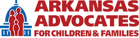 Arkansas Advocates for Children & Families logo with blue building icon and red child figures