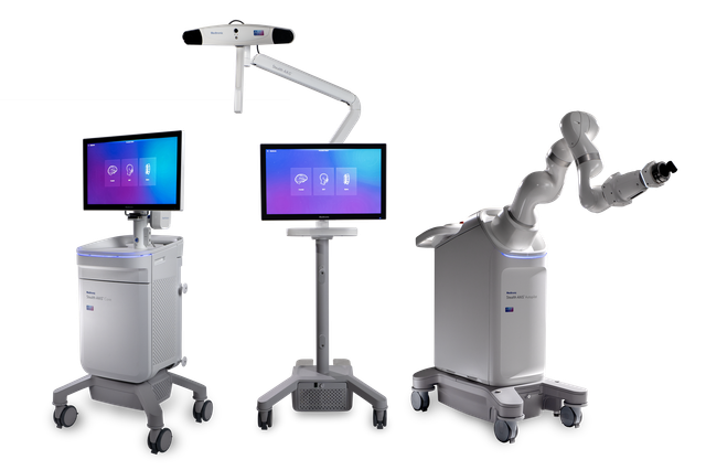 Medical imaging carts with monitors and robotic arm attachments on wheeled bases