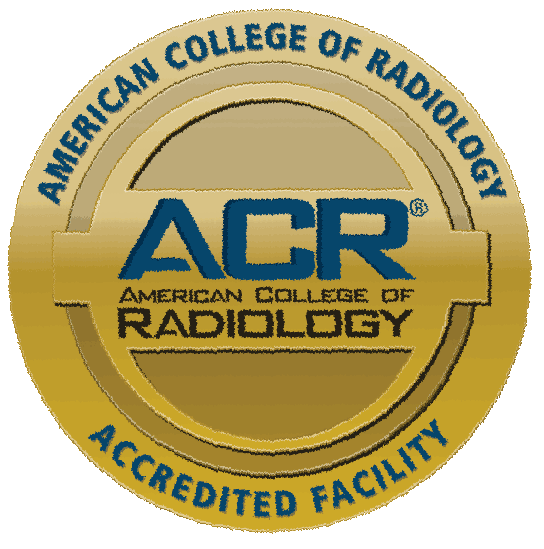 ACR accreditation seal. Gold and blue emblem reads