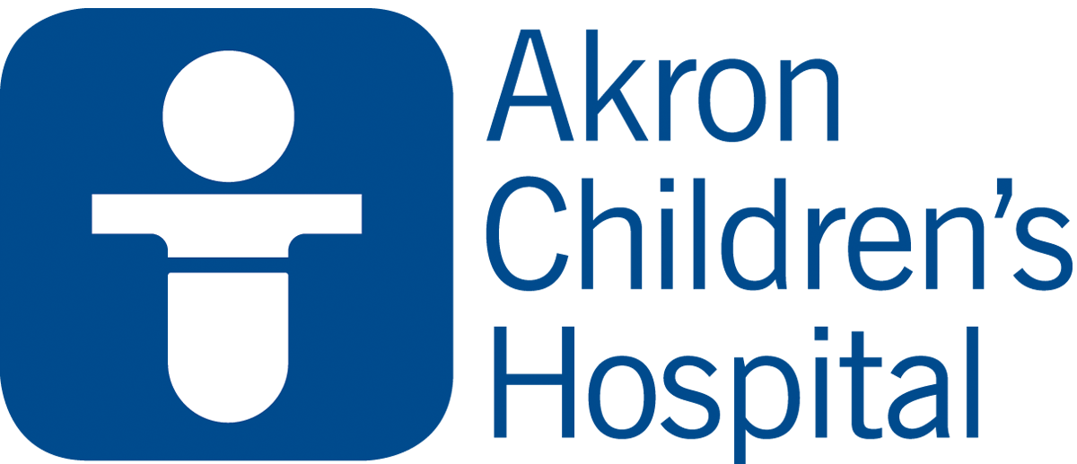 Logo of Akron Children's Hospital: a blue square with a white stylized person icon on the left.