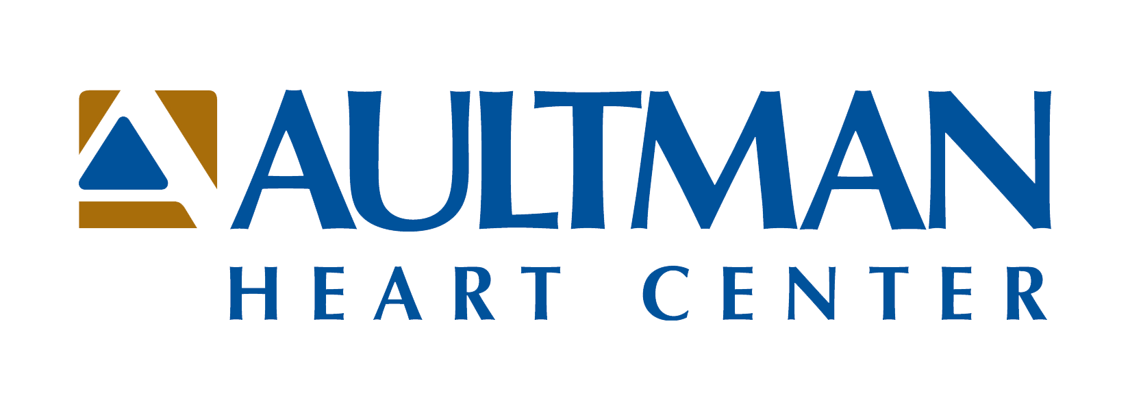 Aultman Heart Center logo with a brown and blue geometric design above the blue text.
