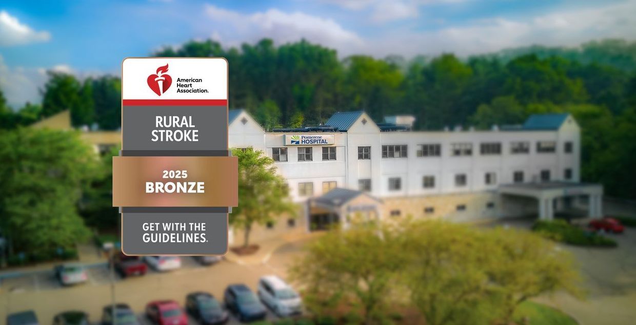 Hospital building with Bronze award from American Heart Association for stroke care.