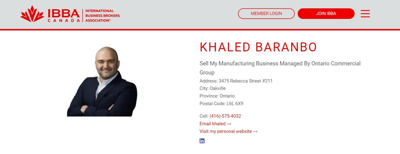 Khaled Baranbo referenced by the IBBA Canada | Business Broker in Toronto | Sellmymanufacturingbiz Canada