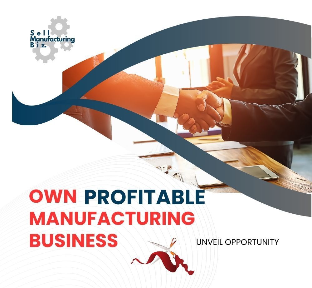 a poster for a profitable manufacturing business with two people shaking hands.