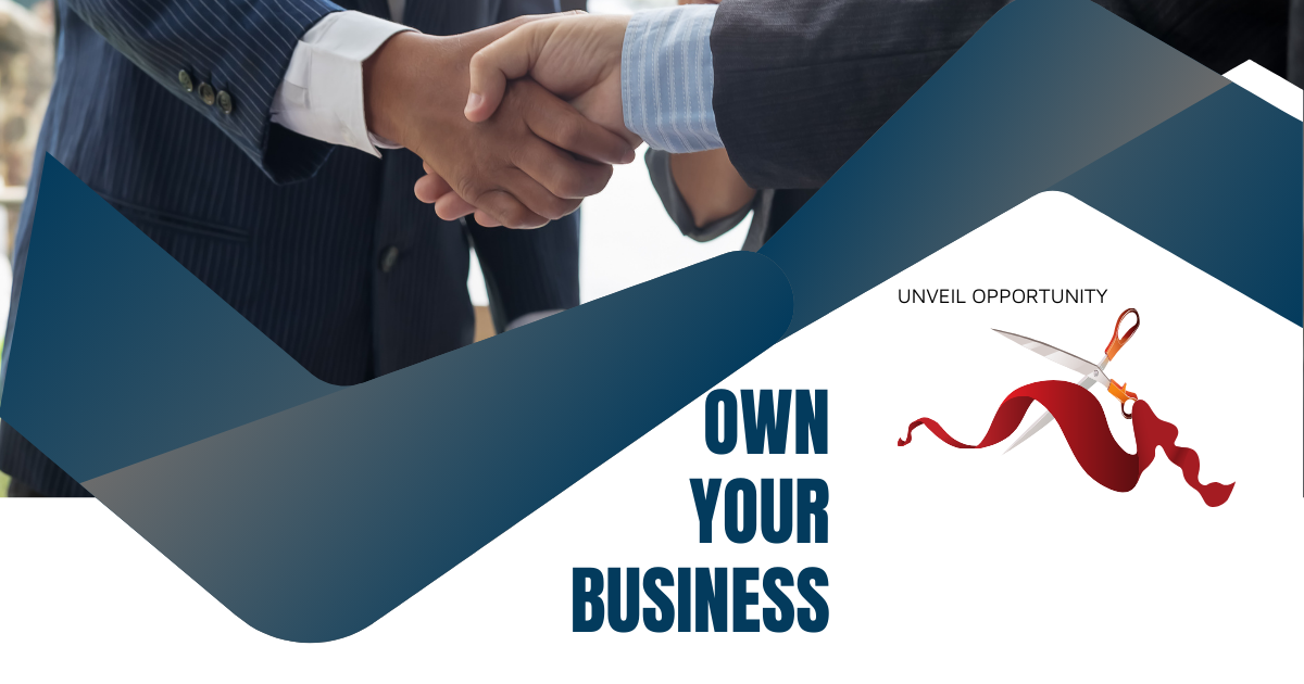Two people shaking hands in front of a sign that says own your business. Buy your manufacturing business in Ontario