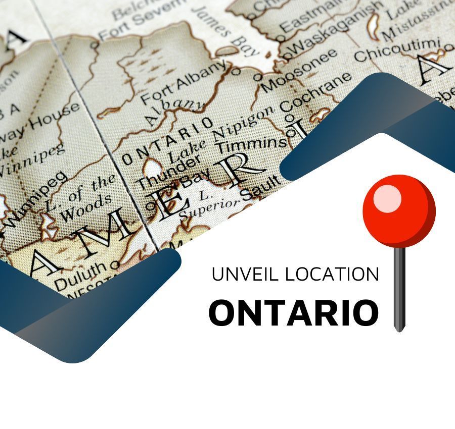 A map of Ontario with a red pin on it | manufacturing business for sale ontario