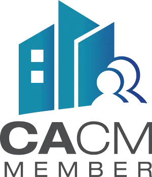 CACM member logo with blue building and people icon above gray text