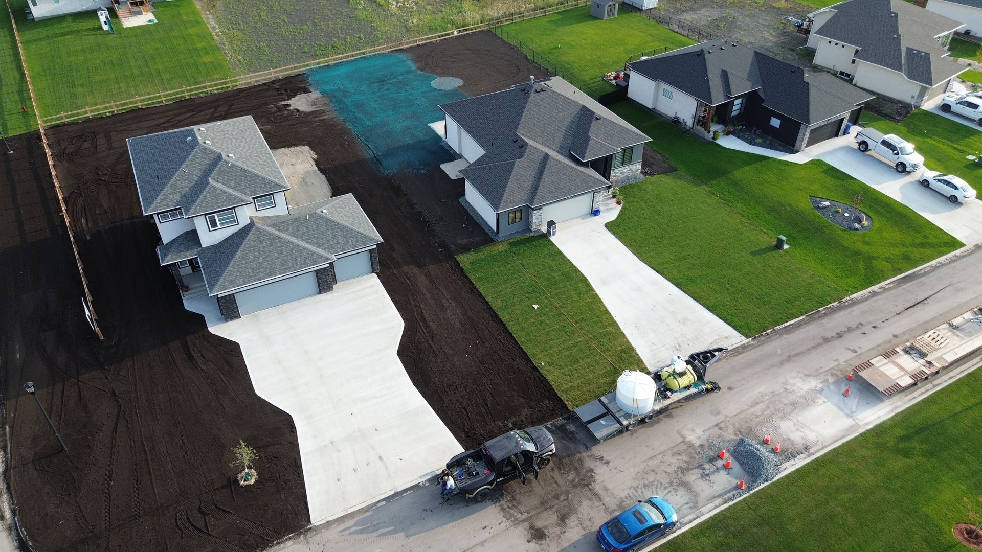 Aerial view of hydroseeding application on large property