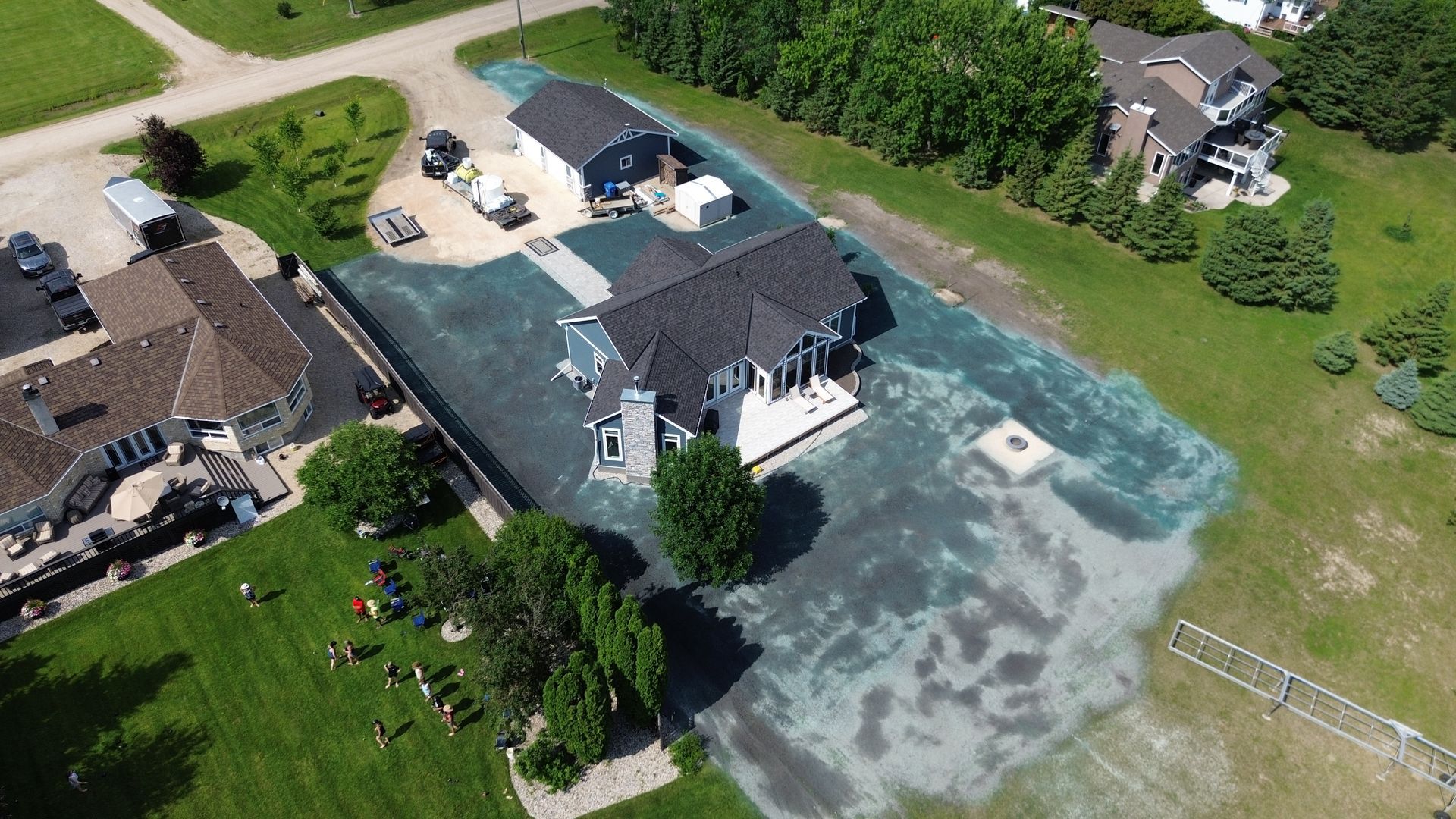 Aerial view of hydroseeding application on large property