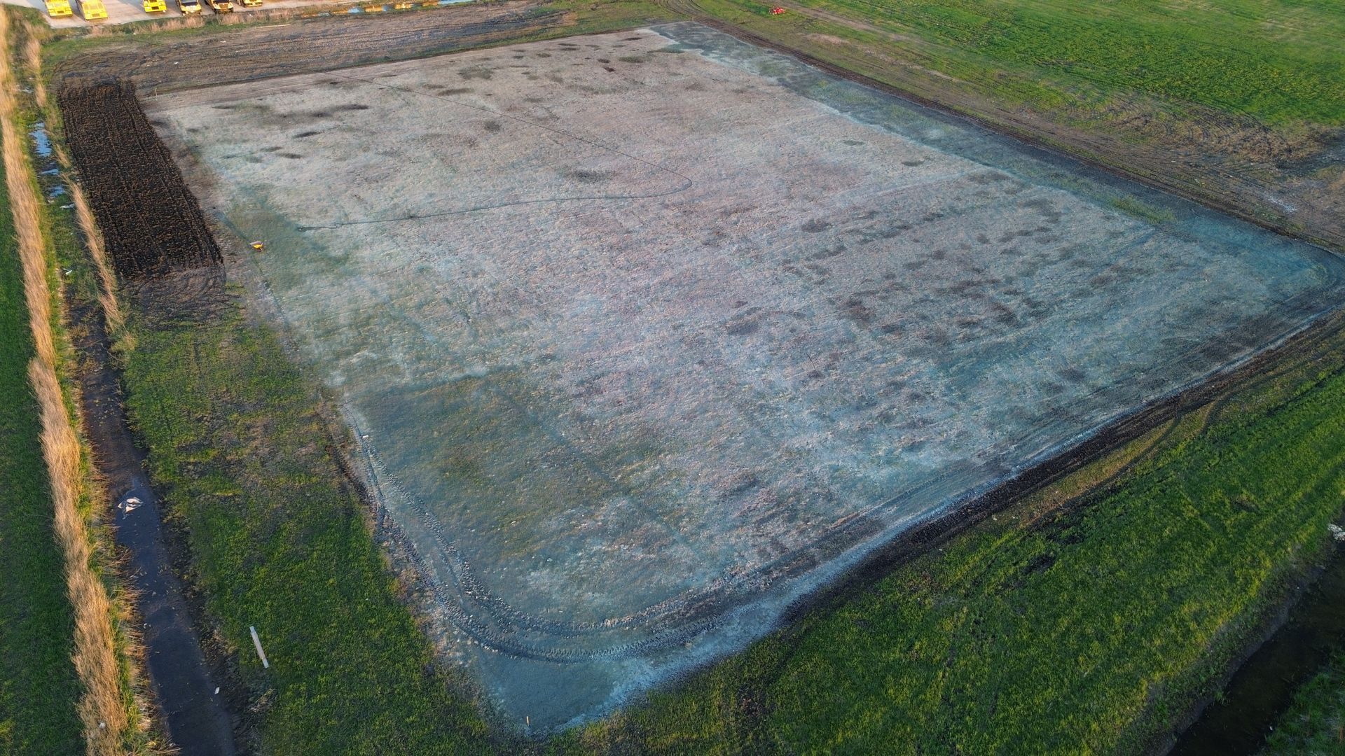 Aerial view of hydroseeding application on large property