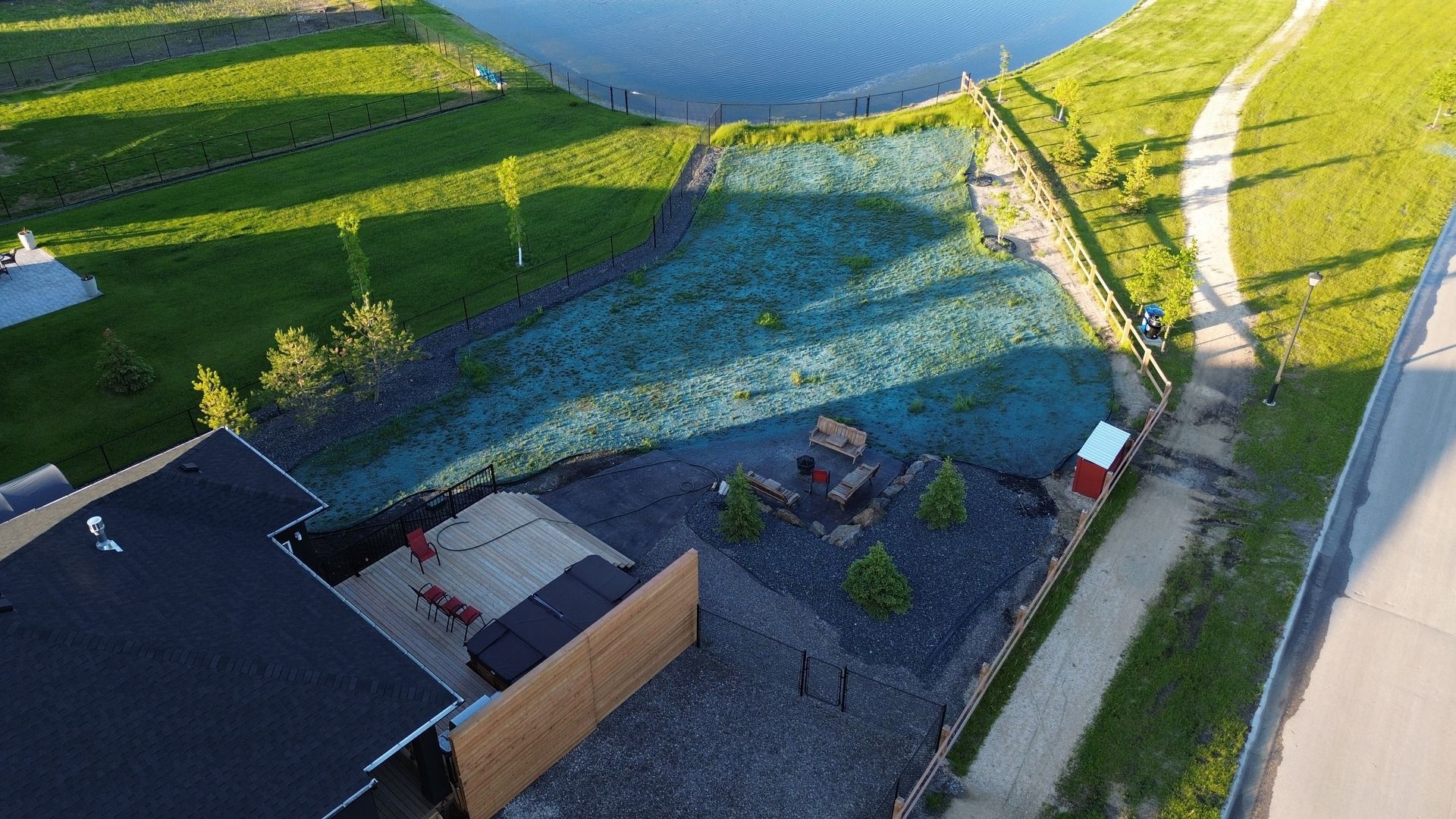 Aerial view of hydroseeding application on large property