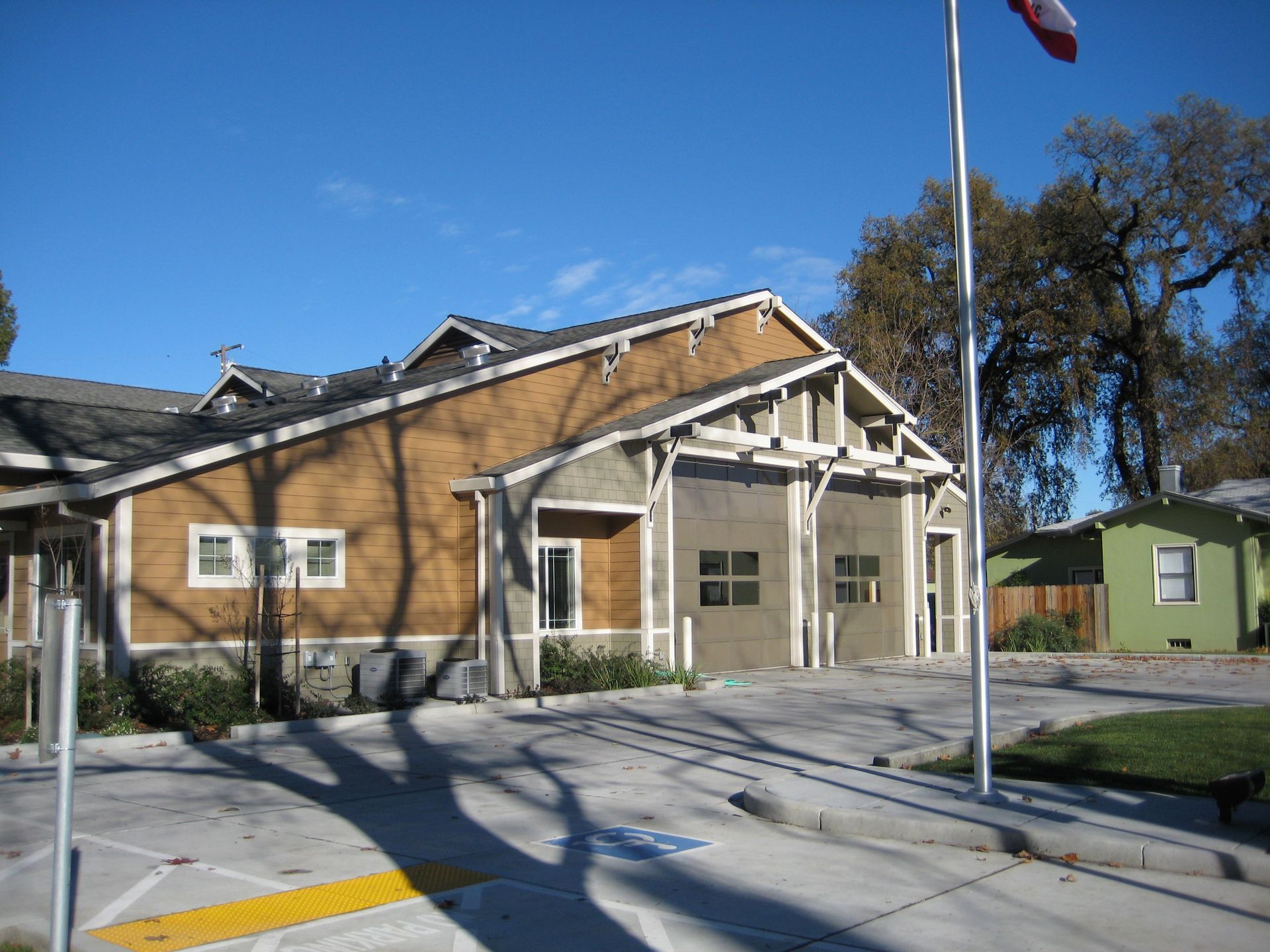 a house with a flag in front of it