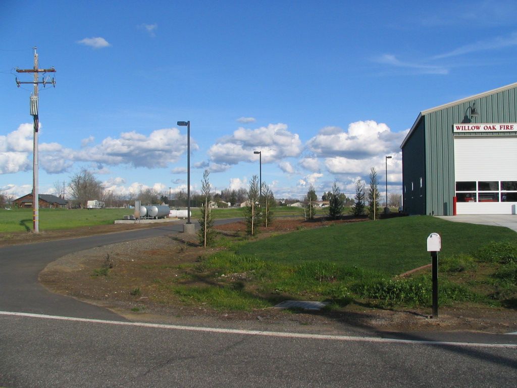 a green building with the word fire on it