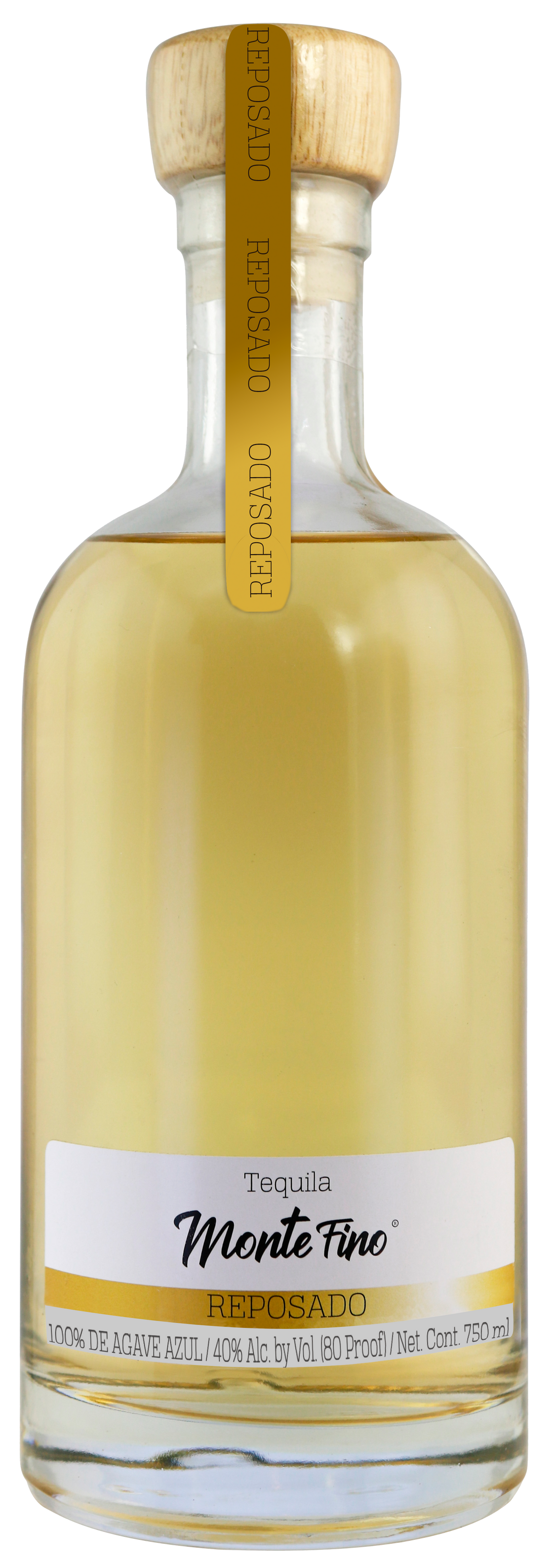 A bottle of pale yellow liquor with a white and gold label.