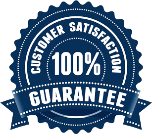 Blue badge: "Customer Satisfaction 100% Guarantee."