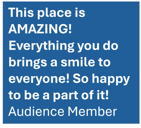 Blue square with white text: praise for a place, from an 