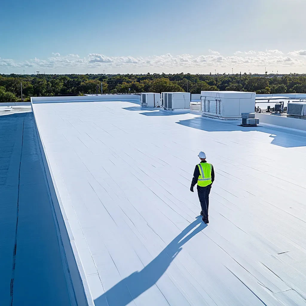 White TPO flat roofing system on a commercial building in Spring Hill, FL with heat-welded seams, water drainage scuppers, rooftop HVAC units, and safety walk pads. Roofer in high-visibility vest inspecting membrane edges for leaks and durability. Ideal low-slope commercial roof solution offering UV reflection, cost savings, and long-term waterproofing for office buildings and retail centers. contractors spring hill fl, roof installation spring hill fl, roof maintenance spring hill fl, roof repair spring hill fl, roof replacement spring hill fl, roofers in spring hill fl, roofing companies spring hill fl, roofing contractors spring hill fl, roofing services spring hill fl, roofing spring hill fl, spring hill fl, spring hill fl roofers, spring hill fl roofing services, contractors spring hill fl roofing spring hill fl, roofing services spring hill fl roof maintenance spring hill fl, spring hill fl roofing services roof installation spring hill fl, roofing contractors spring hill fl, roofers in spring hill fl roof repair spring hill fl, roof replacement spring hill fl, roofing companies spring hill fl, roofing spring hill fl, spring hill fl, spring hill fl roofers, contractors spring hill fl, roofing contractors spring hill fl, roof maintenance spring hill fl, roof installation spring hill fl, roofers in spring hill fl, roof repair spring hill fl, spring hill fl roofing services, roofing companies spring hill fl, roof replacement spring hill fl, roofing services spring hill fl, roofing spring hill fl, spring hill fl, spring hill fl roofers, contractors spring hill fl, roofing contractors spring hill fl, roofing spring hill fl, roof installation spring hill fl, roof maintenance spring hill fl, roof repair spring hill fl, roof replacement spring hill fl, roofers in spring hill fl, roofing companies spring hill fl, roofing services spring hill fl, spring hill fl roofers, spring hill fl, spring hill fl roofing services, contractors spring hill fl, roofing contractors spring hill fl, roof maintenance spring hill fl, roofing spring hill fl, roofing companies spring hill fl, roof installation spring hill fl, roof repair spring hill fl, roofers in spring hill fl, roof replacement spring hill fl, roofing services spring hill fl, spring hill fl roofers, spring hill fl, spring hill fl roofing services, contractors spring hill fl, roof installation spring hill fl, roofing contractors spring hill fl, roofing companies spring hill fl, roofing spring hill fl, roof maintenance spring hill fl, roof repair spring hill fl, roof replacement spring hill fl, roofing services spring hill fl, roofers in spring hill fl, spring hill fl roofers, spring hill fl, roofing spring hill fl, spring hill fl roofing services, contractors spring hill fl, roofing contractors spring hill fl, roof maintenance spring hill fl, roof installation spring hill fl, roof repair spring hill fl, roof replacement spring hill fl, roofers in spring hill fl, roofing companies spring hill fl, roofing services spring hill fl, roofing spring hill fl, spring hill fl, spring hill fl roofers, spring hill fl roofing services, contractors spring hill fl, roof installation spring hill fl, roof maintenance spring hill fl, roof repair spring hill fl, roof replacement spring hill fl, roofers in spring hill fl, roofing companies spring hill fl, roofing contractors spring hill fl, roofing services spring hill fl, roofing spring hill fl, spring hill fl, spring hill fl roofers, spring hill fl roofing services, roofing spring hill fl roof maintenance spring hill fl, roofers in spring hill fl, roof repair spring hill fl, contractors spring hill fl roofing contractors spring hill fl, roofing companies spring hill fl, roof installation spring hill fl, roof replacement spring hill fl, spring hill fl roofers, roofing services spring hill fl, roofing spring hill fl, spring hill fl, roofing contractors spring hill fl roof installation spring hill fl, roof maintenance spring hill fl, roofing spring hill fl, roof repair spring hill fl, roof replacement spring hill fl, roofing services spring hill fl, roofers in spring hill fl, contractors spring hill fl, roofing companies spring hill fl, spring hill fl, spring hill fl roofers, spring hill fl roofing services.