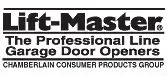 Lift-Master logo. Text reads "Lift-Master. The Professional Line Garage Door Openers. Chamberlain Consumer Products Group."