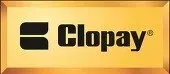 Clopay logo in black text and symbol on a gold background.