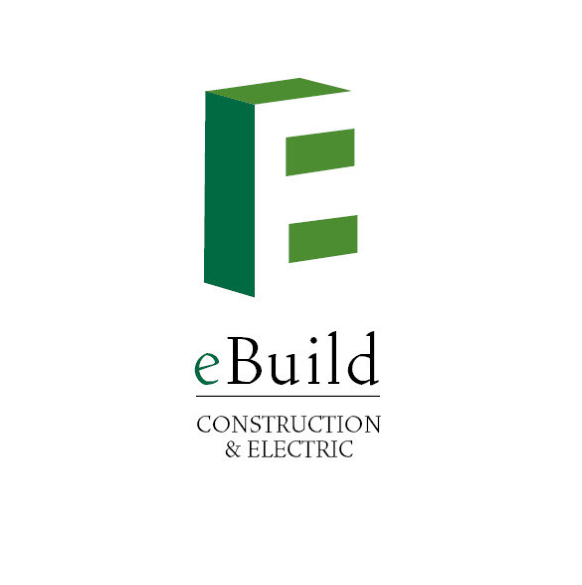 A green and white logo for e build construction and electric.