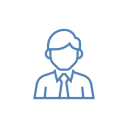 Blue line icon of a person wearing a tie and collared shirt.