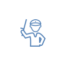 Police officer holding a baton, wearing a cap.