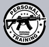 Black and white logo with a rifle in the center. Text: 