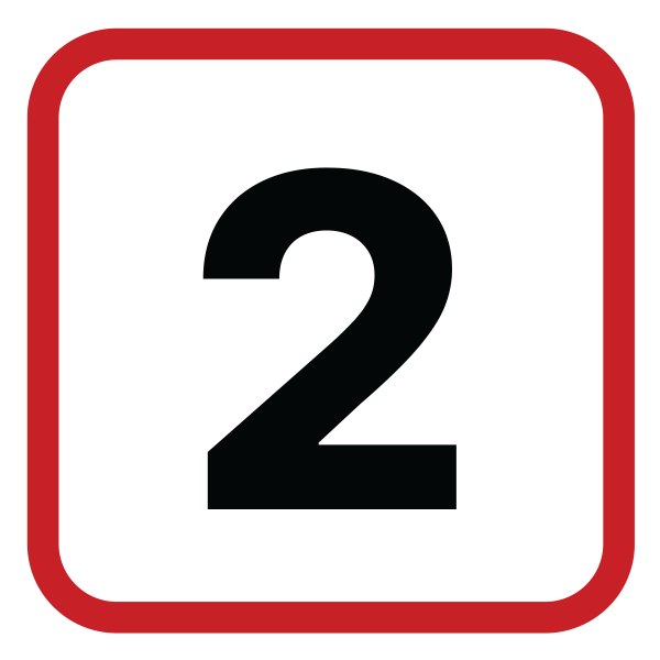 Black number 2 in a white rounded square with a red border.