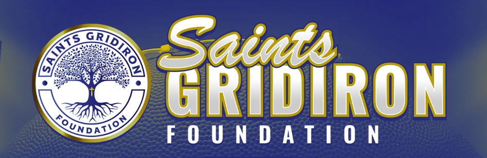 Logo for Saints Gridiron Foundation with a tree inside a circle and text.