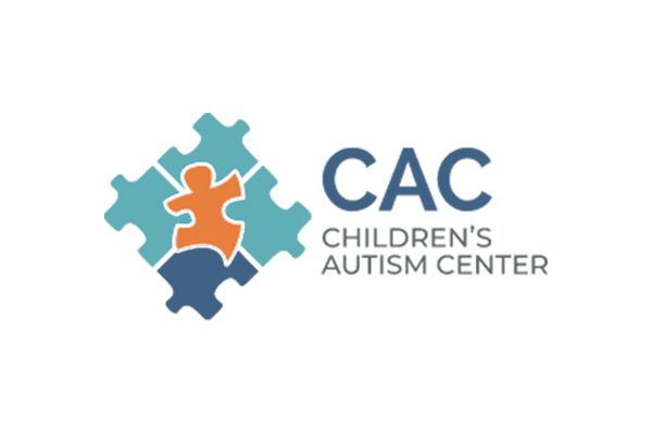 Logo for Children's Autism Center: Blue, teal, and orange puzzle pieces, with CAC text.