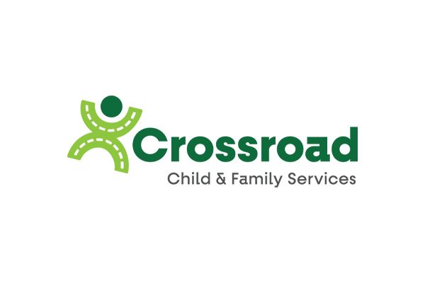 Logo of Crossroad Child & Family Services: green symbol of person and road, with the name in dark green.