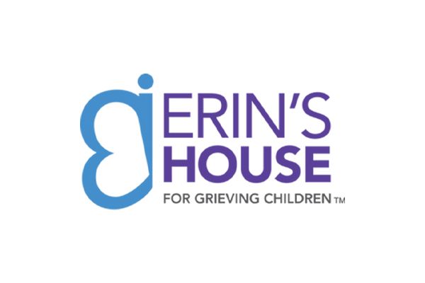 Logo for Erin's House: Blue heart-shaped ear beside purple text 