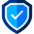 Blue shield with a white checkmark, representing security and approval.