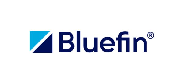 Bluefin logo: a blue square with a white diagonal line, and text 