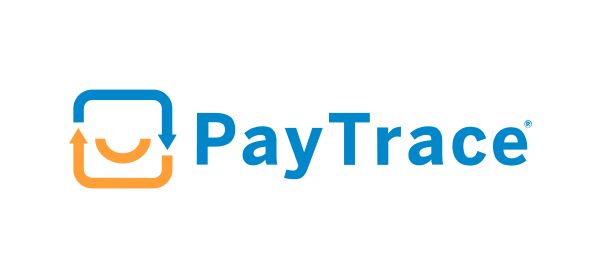 PayTrace logo: Blue and orange square with arrows, next to 
