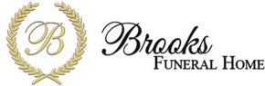 The logo for brooks funeral home has a laurel wreath on it.