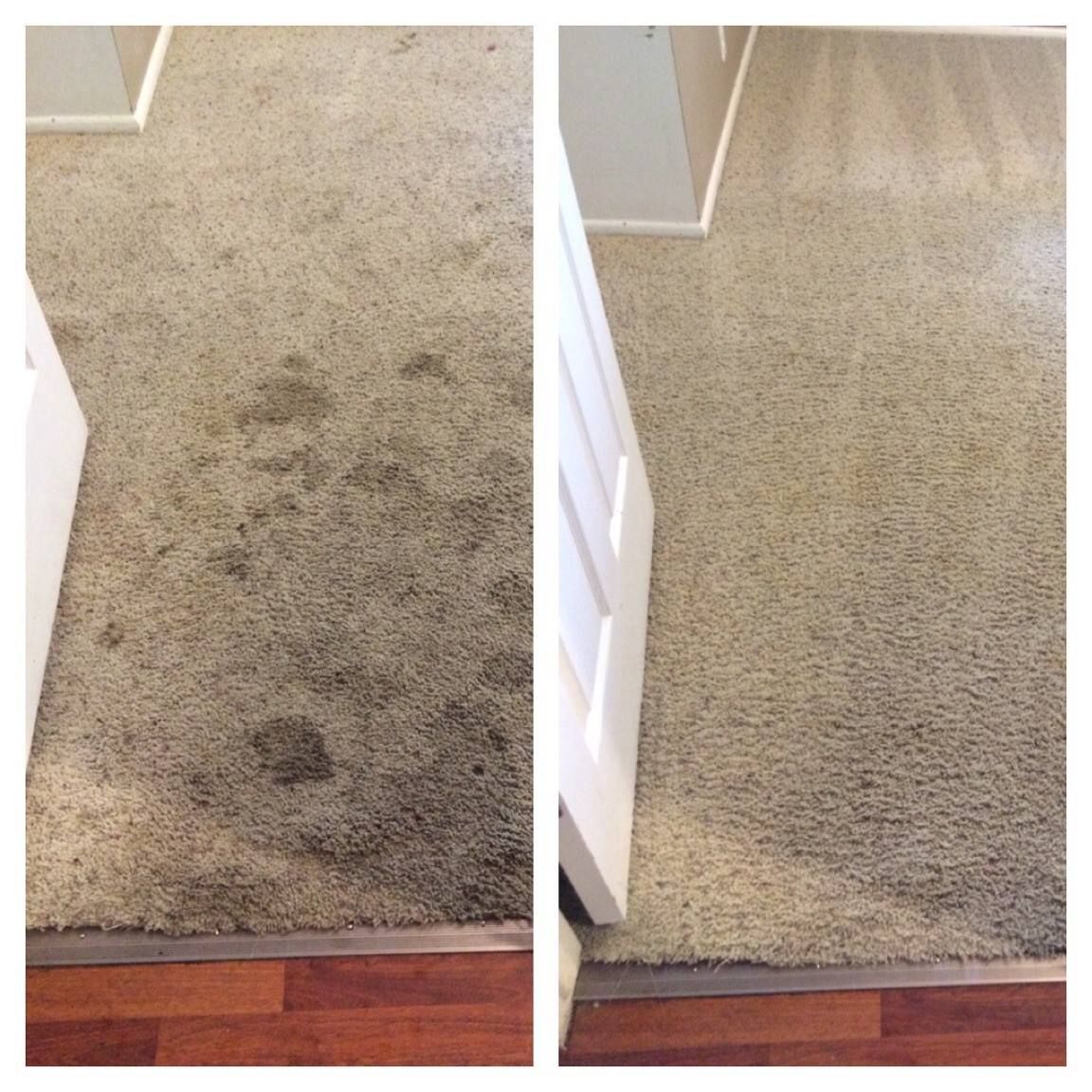 A before and after picture of a carpet being cleaned