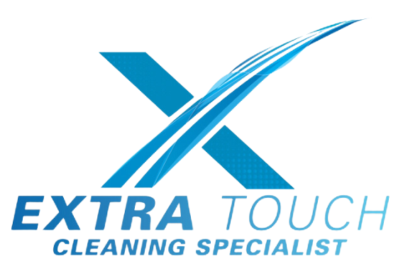 A blue logo for extra touch cleaning specialist