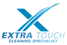 A blue logo for extra touch cleaning specialist