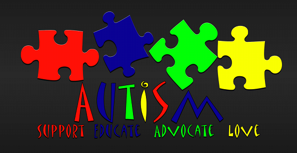 Colorful puzzle pieces that say autism support educate advocate love