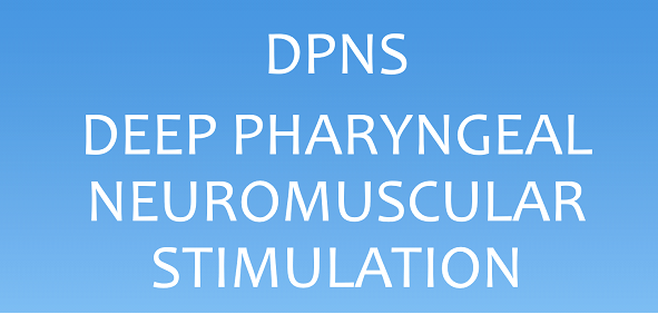 A blue background with white text that says dpns deep pharyngeal neuromuscular stimulation