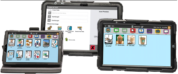 Three tablets are sitting next to each other on a table.