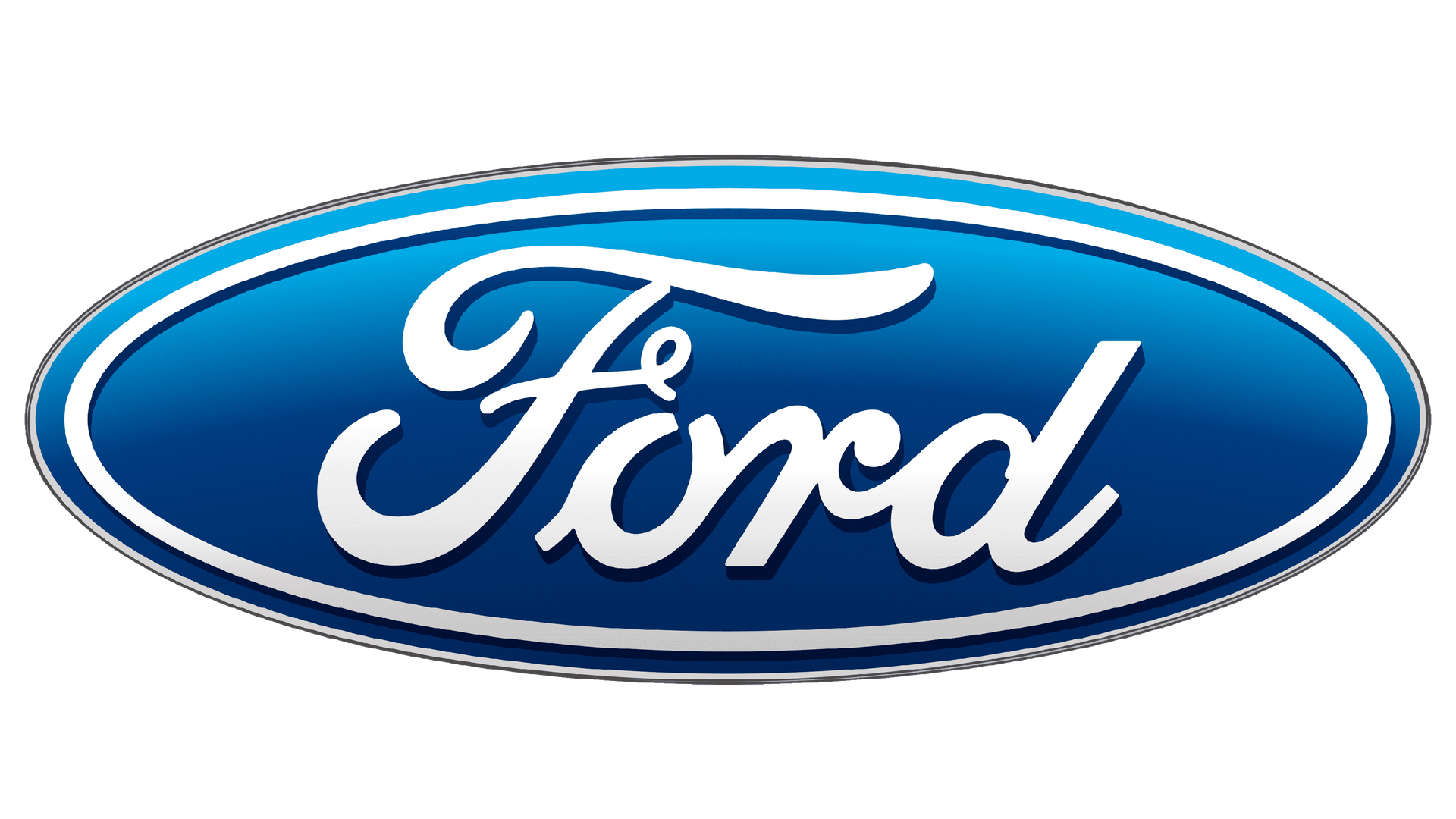 Logotipo de Ford, letras blancas sobre un óvalo azul, con un contorno plateado.